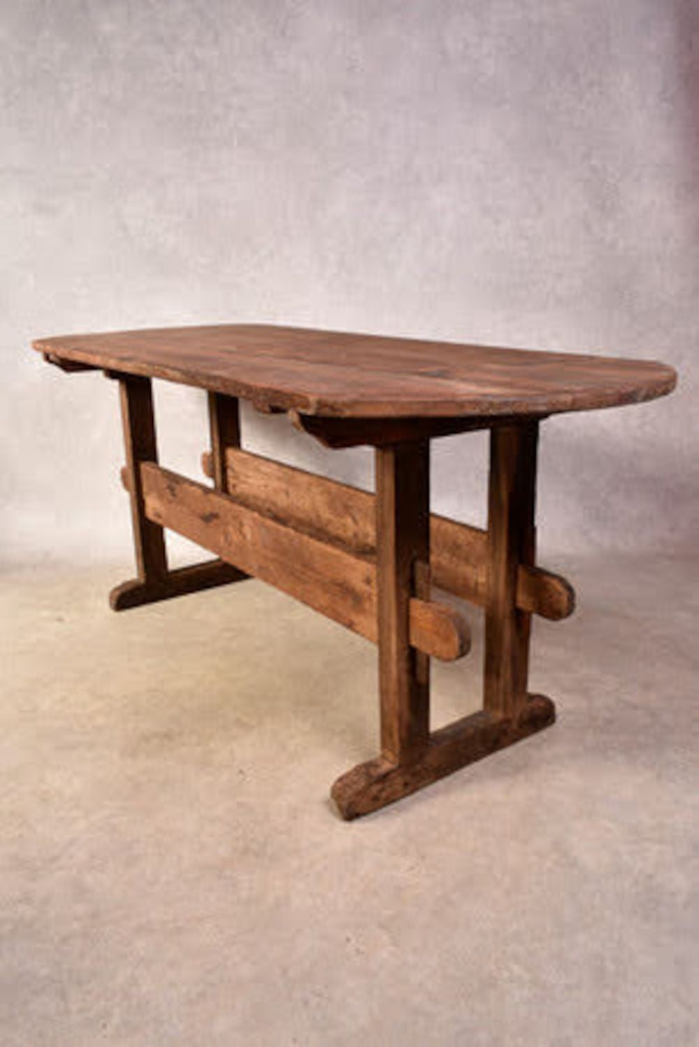1800s Swedish "Bockbord" Trestle Table with Oval Top & Incredible Antique Patina