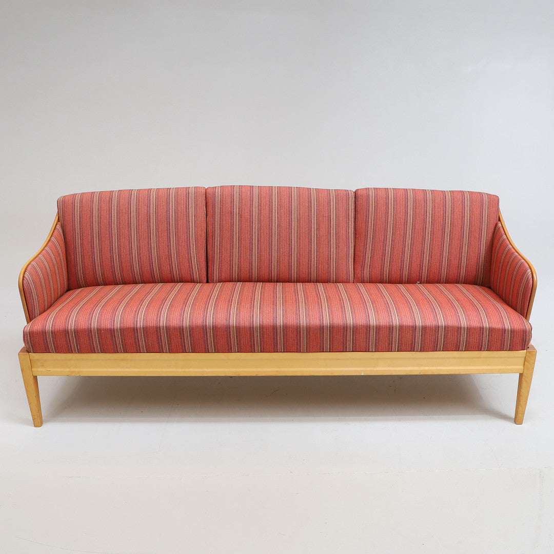 Carl Malmsten "Gustavianus" Mid Century Sofa with Birch Frame & Original Red Striped Upholstery