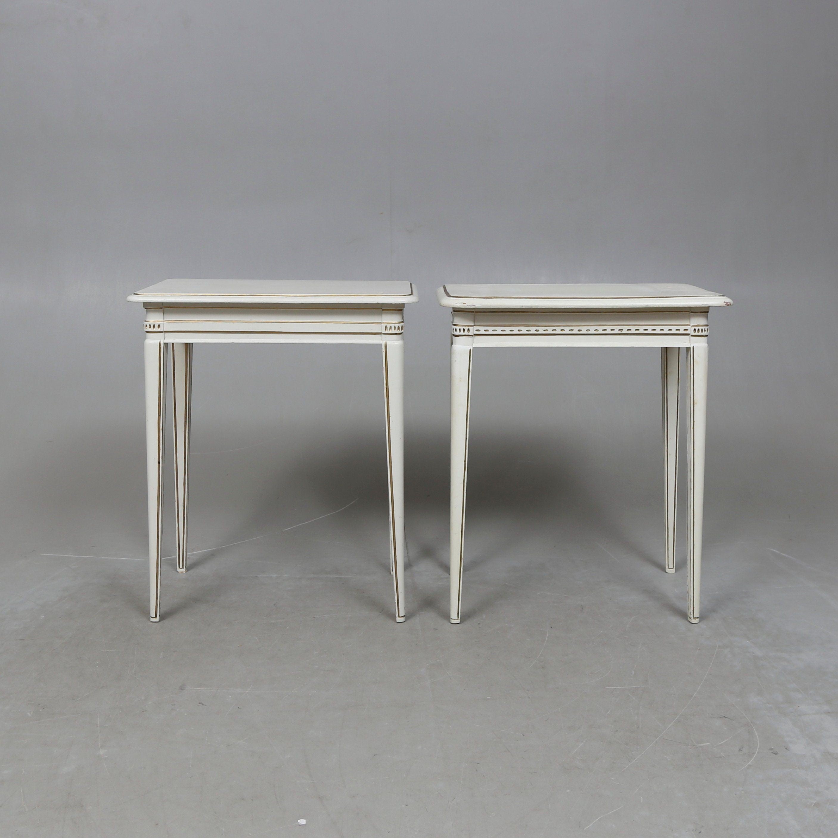 Cream Painted Swedish Gustavian Side Tables with Gilded Carved Detailing, a Pair
