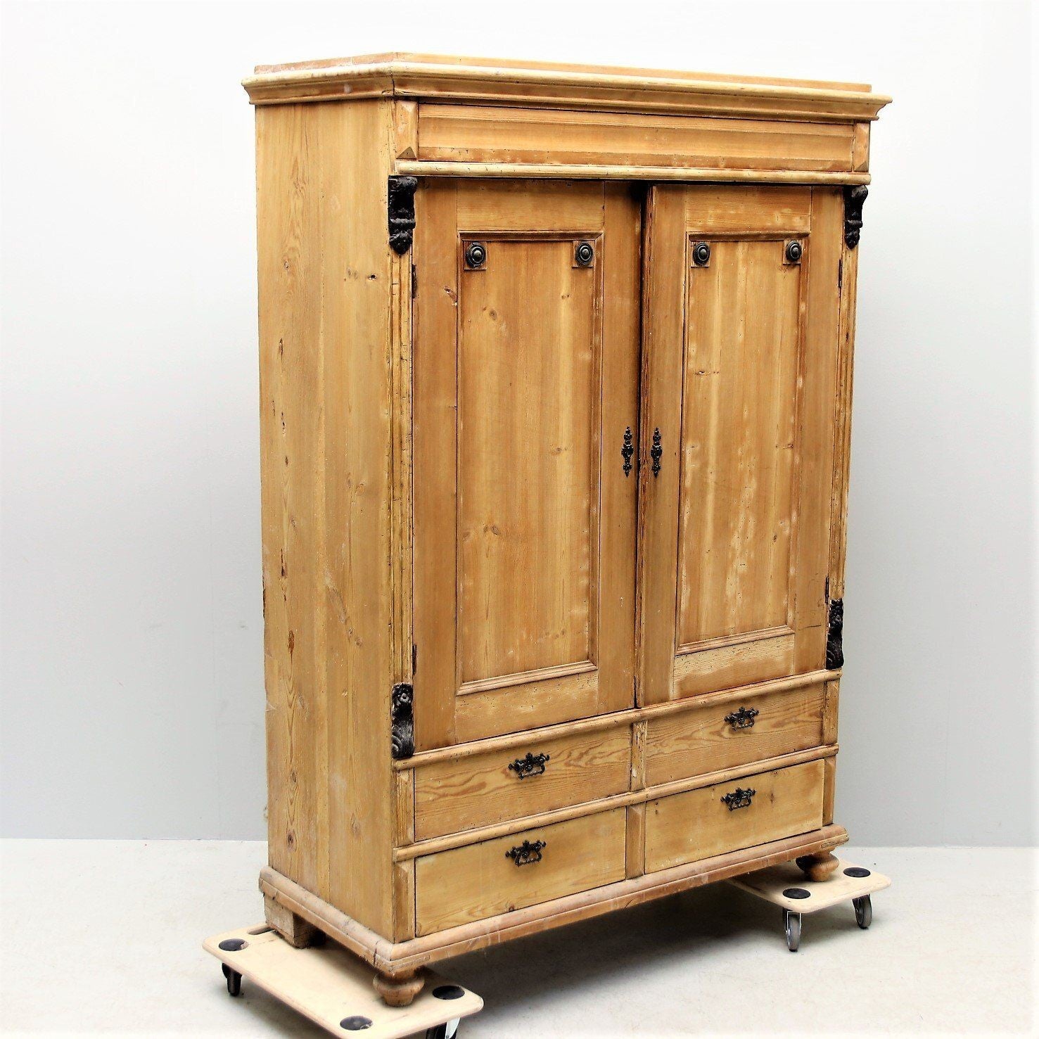 Early 1800s Large Swedish Pine Armoire with Original Hardware