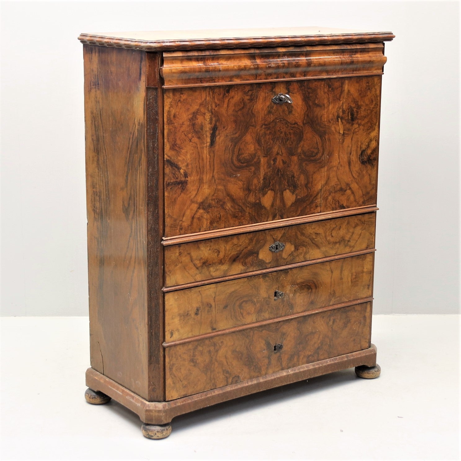 1800s Tall Secretary with Lower Chest of Drawers